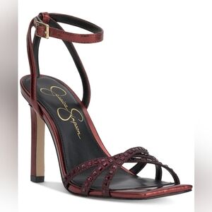 NWOT Jessica Simpson Womens Leonah‎ Slip On Stiletto Ankle Strap Oxblood Size 6
